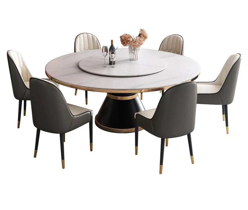 

Light Luxury Marble Dining Table Modern Simple Household Round Table With Turntable Round Rock Slab Eating Table