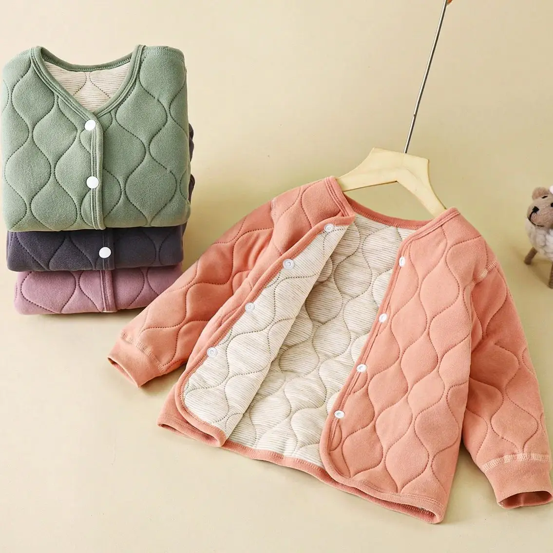 

Kids Warm Autumn Winter Solid Color Coats Boys Girls Short Quilted Jacket For Toddlers Thickened Outerwear Children's Clothing