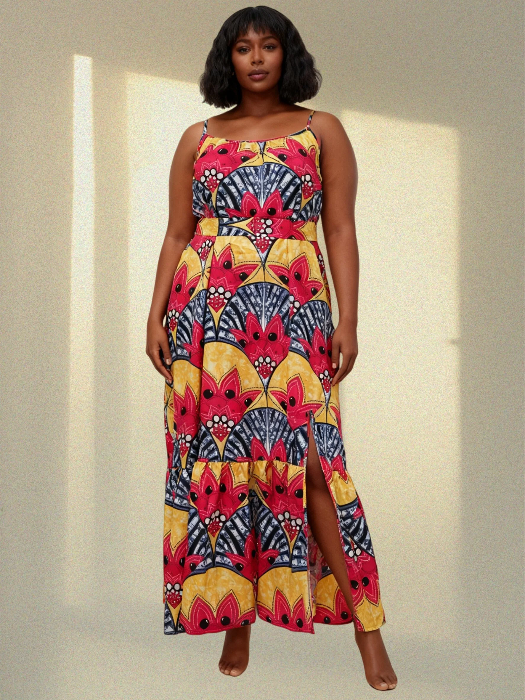 Wmstar Plus Size Dresses for Women Wholesale Floral Printed Slip Hem Loose Stretch Big Swing Maxi Dress Summer  Withj Bandage