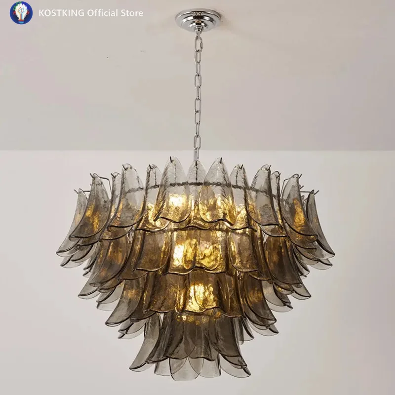 Murano Handmade Glass Chandelier Smoky Gray Artistic Shell Design Pendant Lamps For Bedroom Living Dining Room Decor Lighting