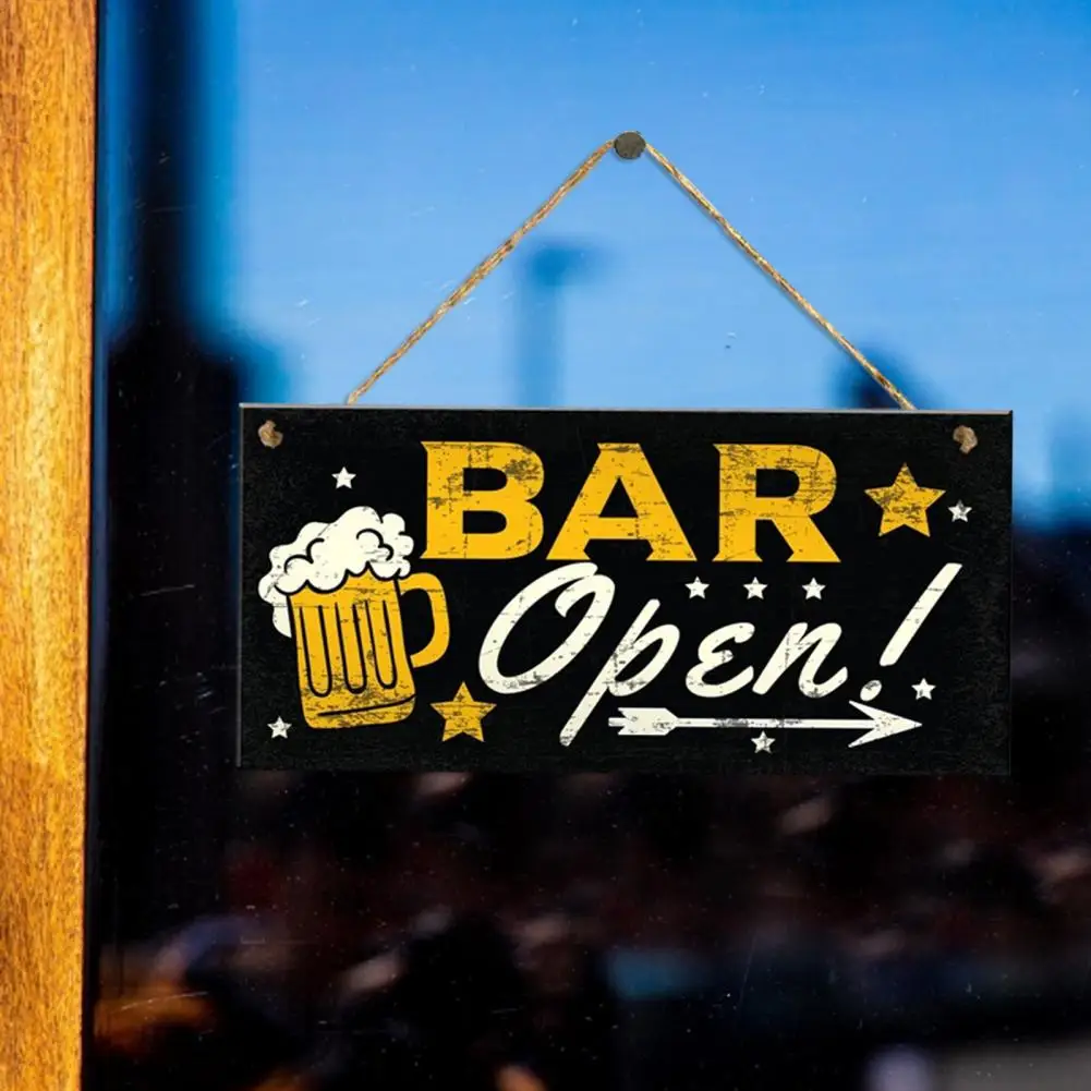 Practical Decorative Wood Open Sign Retro Wood Open Sign Rectangle Bar Hanging Wooden Plaque for Public House