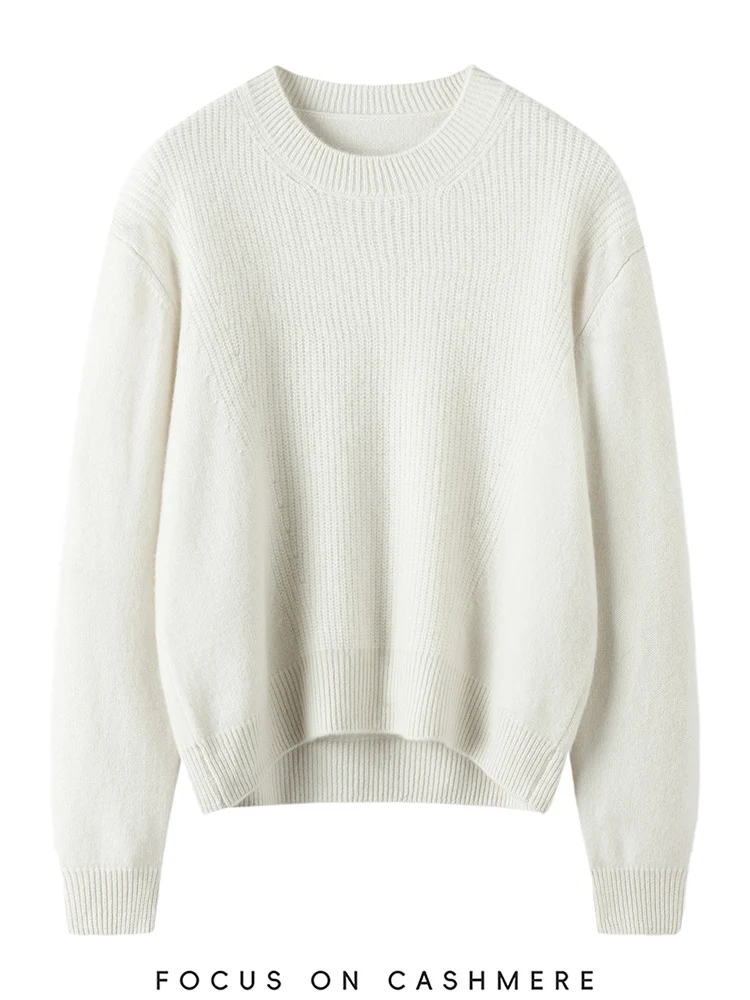 

O-Neck Knitted Sweater Basic Pullover Women's Soft Warm Autumn Winter Casual Thick 100% Cashmere Simple Loose Clothing Tops
