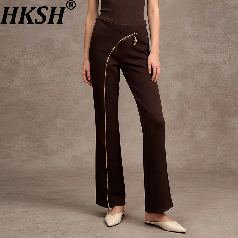 

Женские шикарные расклешенные брюки HKSH с асимметричной металлической молнией, высококачественные, универсальные, однотонные, элегантные, новинка Весна 2026 HK19555
