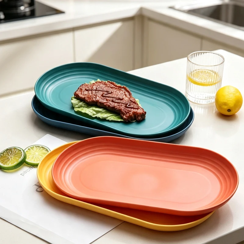11 pieces, 11-color oval plates; Stackable PP tray, specially designed for home use, is used to hold snacks and serve food.