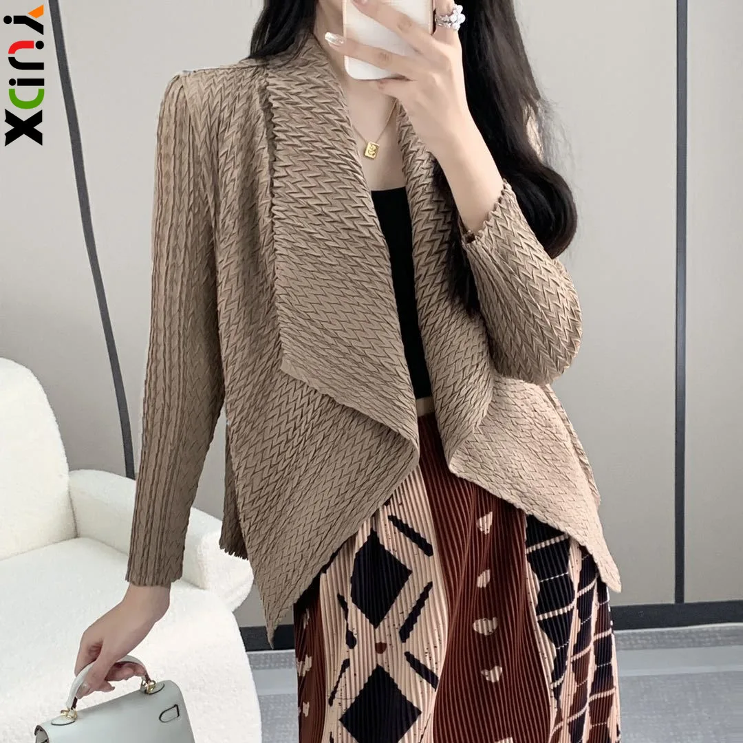 YUDX Fish Scale Pleated Women's Cardigan Jacket 2024 Fall New Loose Plus Size Design Knitted Cardigan Fashion Tops