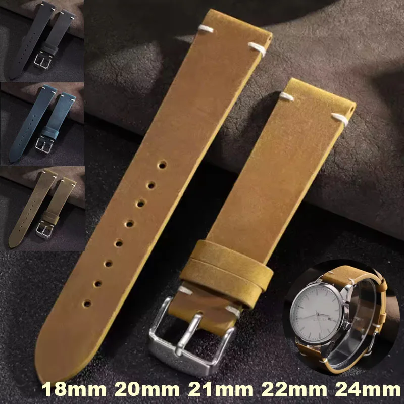 خمر لينة جلد طبيعي حزام الساعات ريترو حزام ل Seiko لسامسونج 7/6/5/4/3 الرجال النساء حزام 18 مللي متر 20 مللي متر 21 مللي متر 22 مللي متر سوار