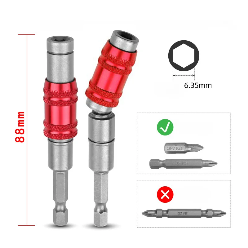 Hexagonal Shank Bit Extended Self-locking Connecting Rod Drill Splicer Socket 360° Swivel Magnetic Quick Bit Angle Adapter