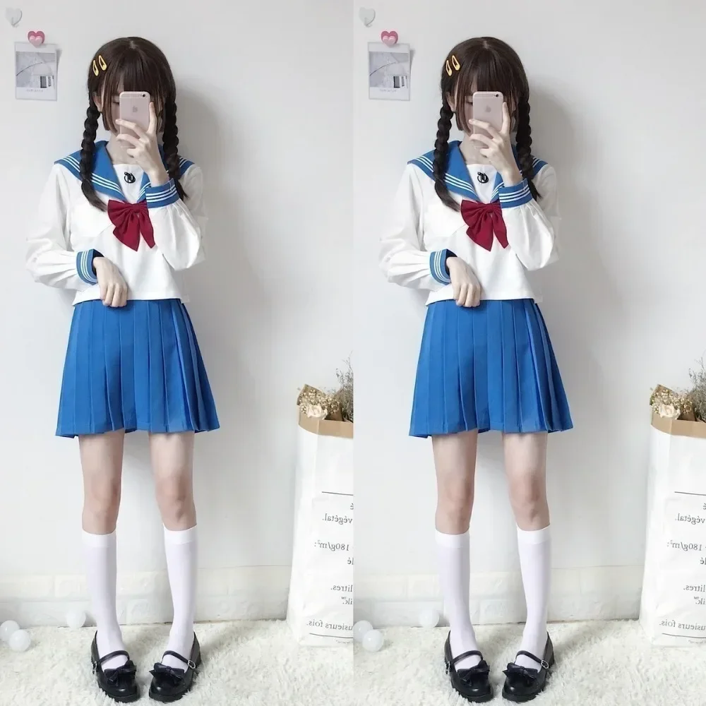 

Японская школьная форма JK, рубашка с длинными рукавами и плиссированной юбкой, костюмы для девочек-подростков, вечерние костюмы для черлидинга, хора, униформа моряка