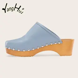 2023 New Summer New Leather Mid Heel Platform Sandals Fashion Trend Shoes for Women's Party Shoes Chunky Rivet Slippers