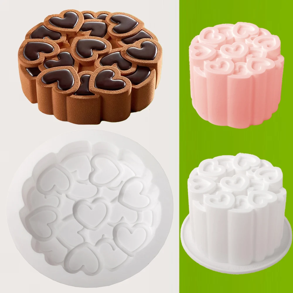 Splicing Heart-Shaped Design Silicone Cake Mold Rose Chocolate Mold Valentine's Day Mousse Cake Mold Dessert Baking Tools