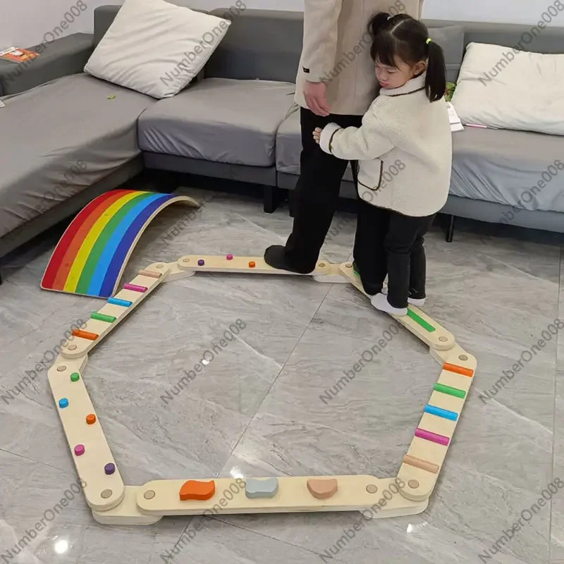 Thick Wooden Balance Beam Tactile Board, Kids Sensory Integration Training Equipment, Home Outdoor Straight Walking Balance Toy