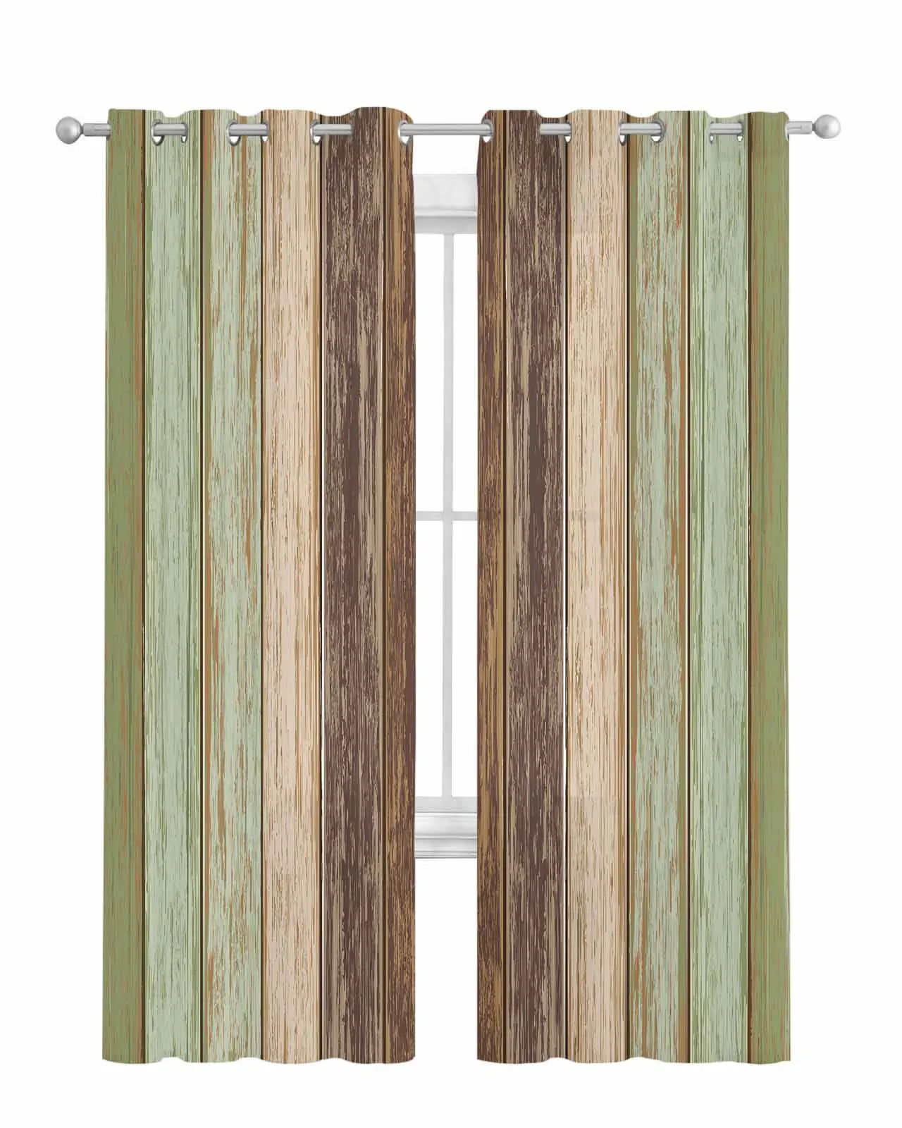 Bathroom Kitchen Curtain Sage Green Retro Wood Grain Bedroom Curtains for Living Room Home Interior Curtains Elegant Bedrooms