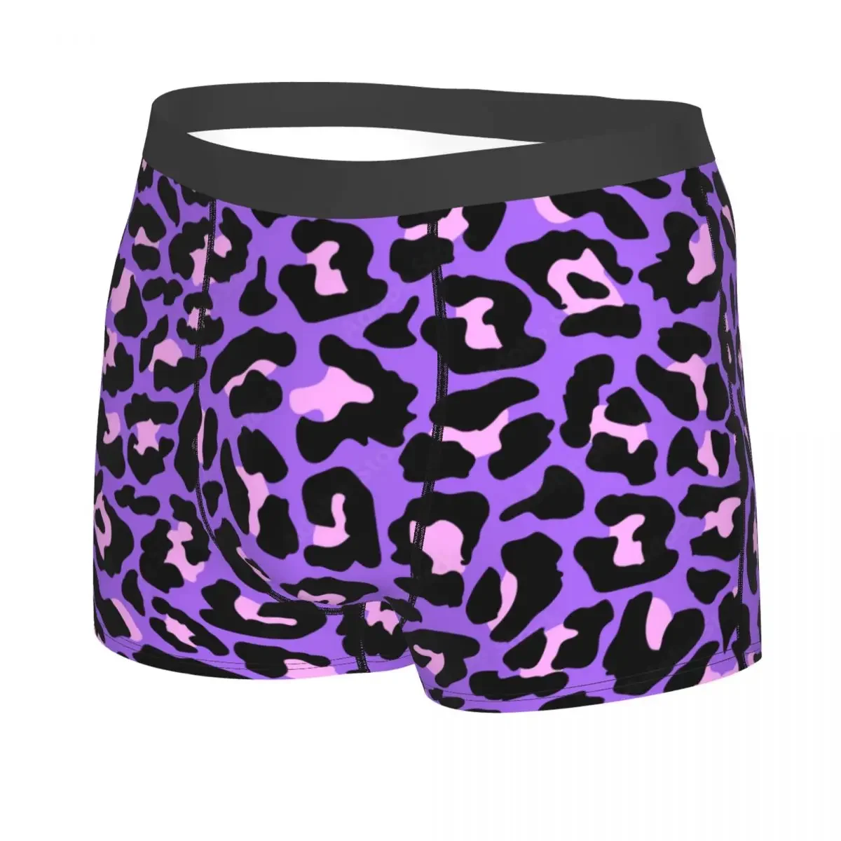 Custom Neon Purple And Pink Leopard Seamless Pattern Boxers Shorts Men Animal Cheetah Briefs Underwear Novelty Underpants