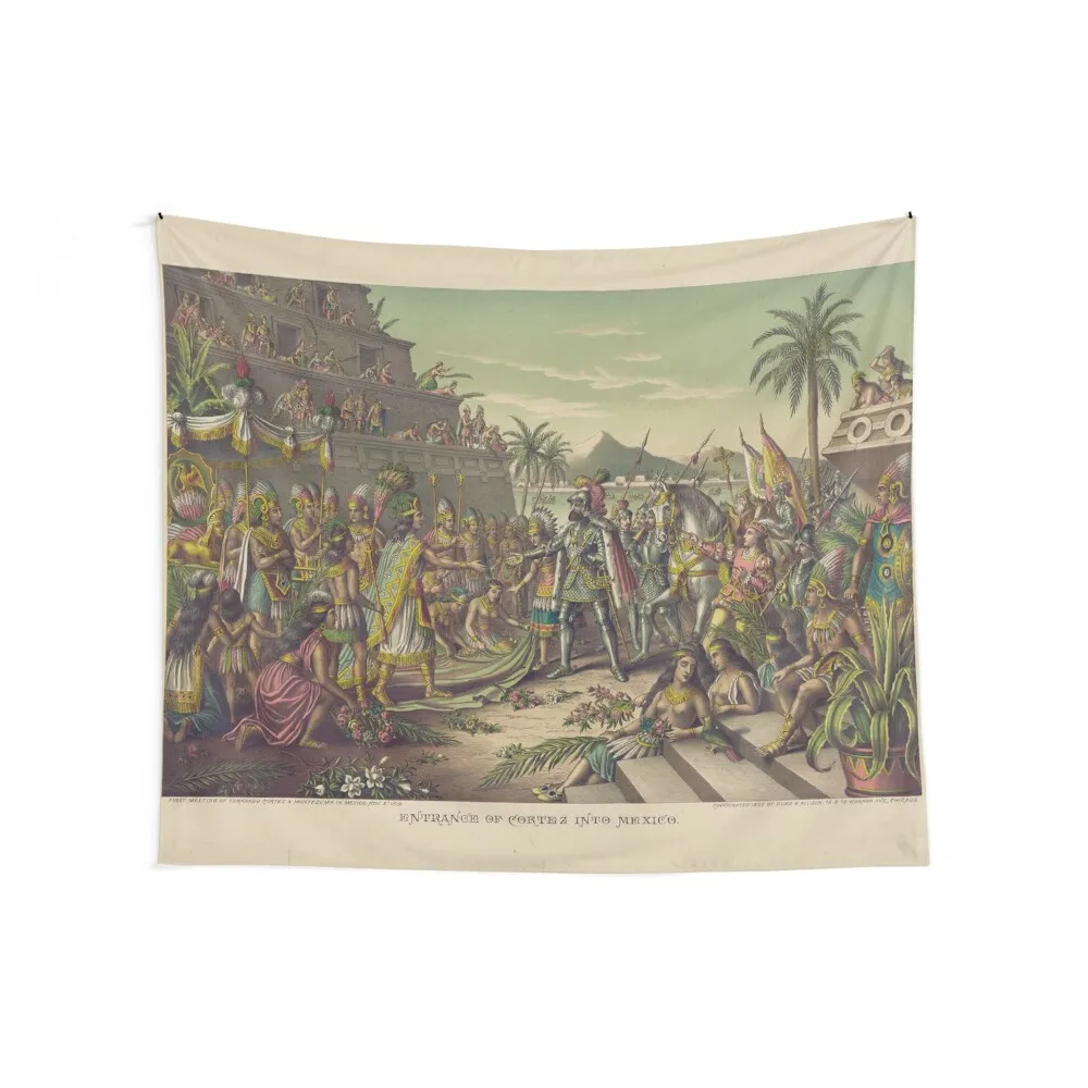 Entrance of Cortez into Mexico Meeting Montezuma November 8 1519 Tapestry Cute Decor Room Design Tapestry