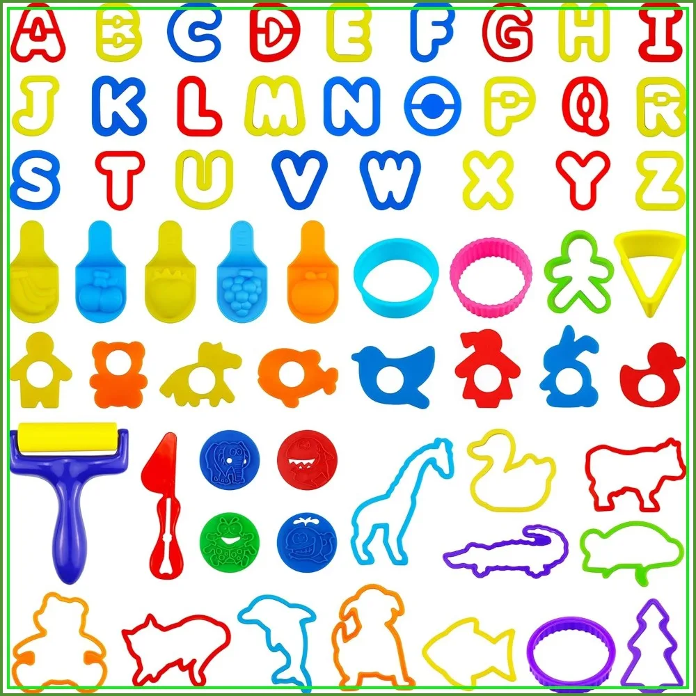 

61 Pcs Plastic Dough Tools with Capital Letter Cookie Cutters & Stamps, Multi-Color Set