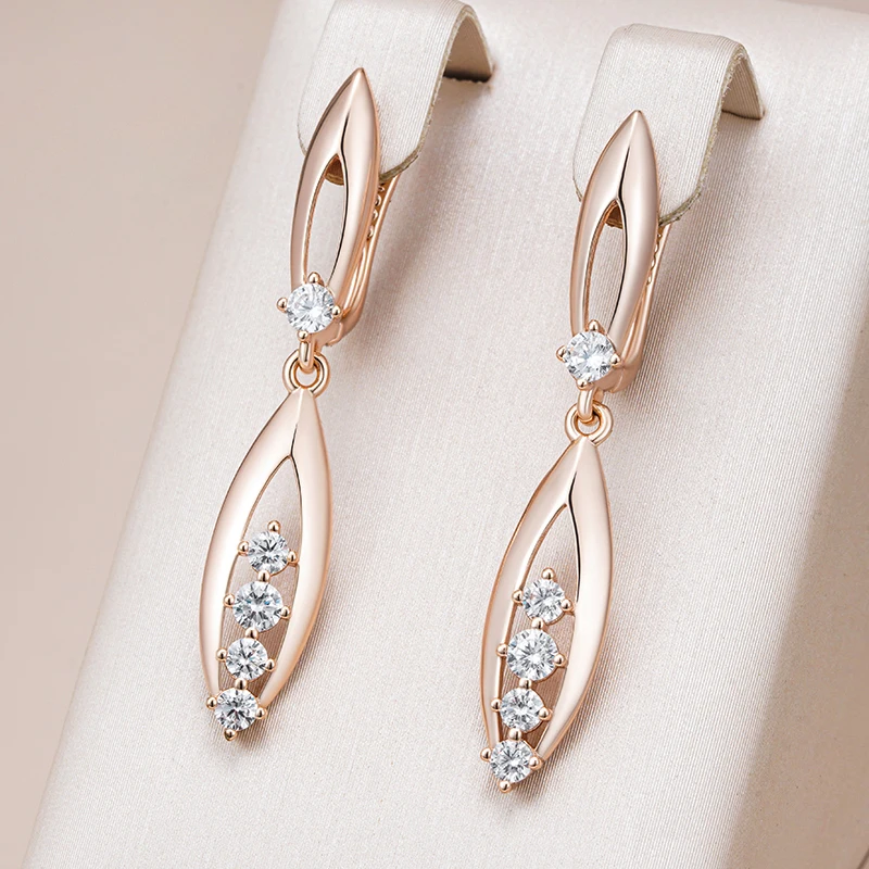 Kinel Innovative Design Shiny Natural Zircon Drop Earrings for Women Fashion 585 Rose Gold Color Romantic Daily Fine Jewelry