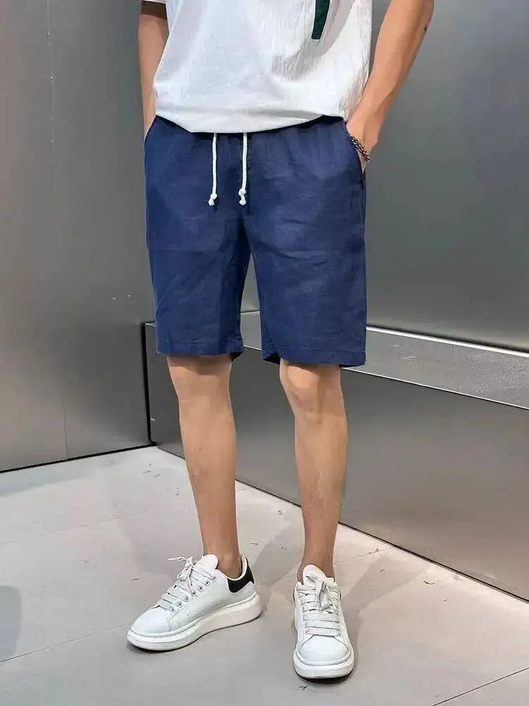 Pure Linen Men's Shorts Thin Model Breathable Comfortable Five-Point Pants Standard Fit mid Waist Youth Fashion Summer Wear