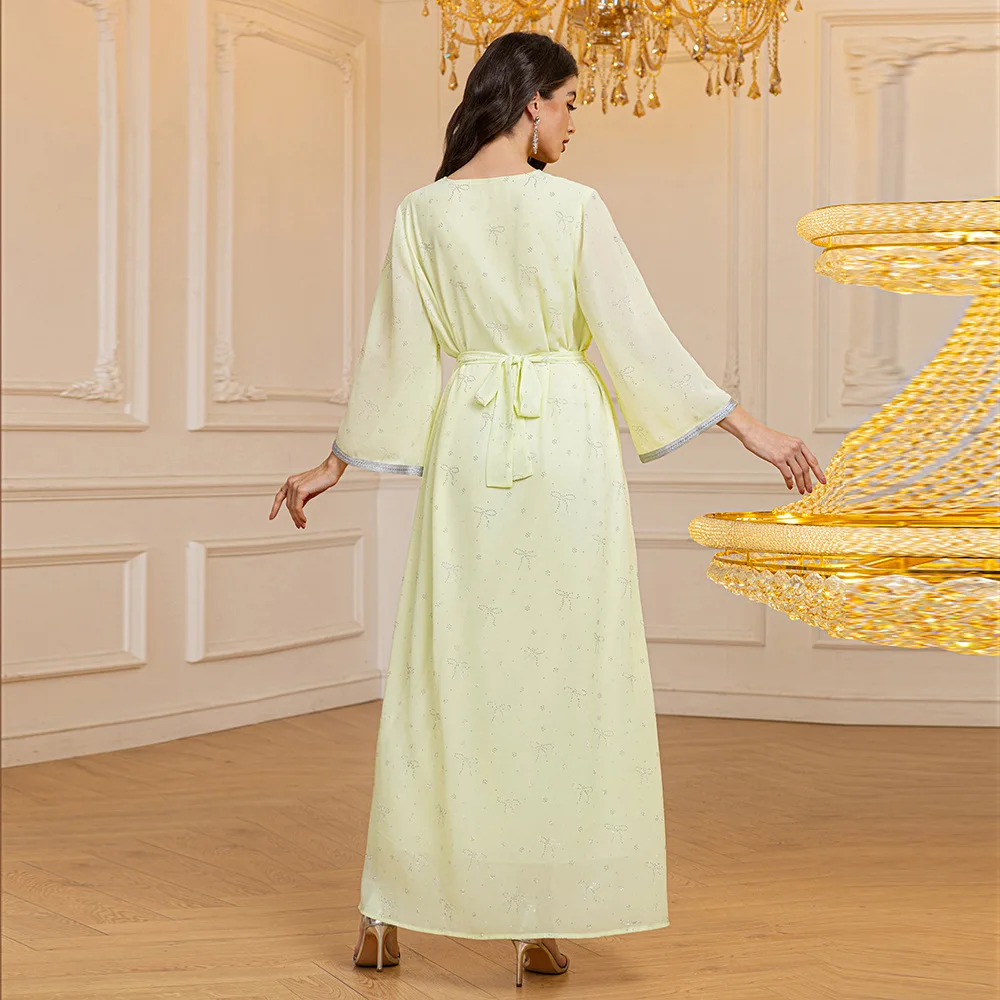 Middle East New Women's Chiffon Hot Diamond Abaya Muslim Robe Arabian Dress Robe Loose