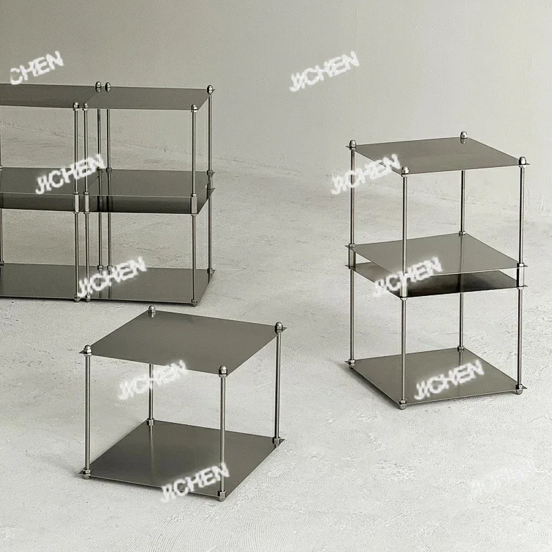 

JCX Metal Modular Storage Rack, Free-Standing Stainless Steel Shelf, Side Table, Wall-Edge Organizer,Multi-Purpose Storage For B