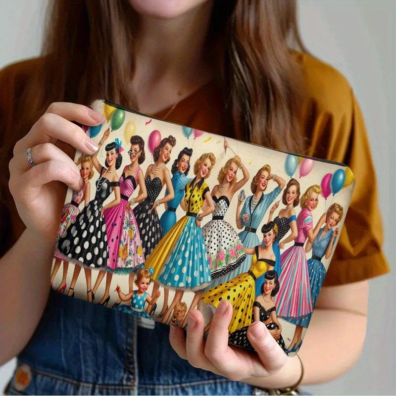 Cosmetic Bag 1pc, Classic Party Background, Double-sided Printing | Travel Toiletry Bag | Zipper Closure