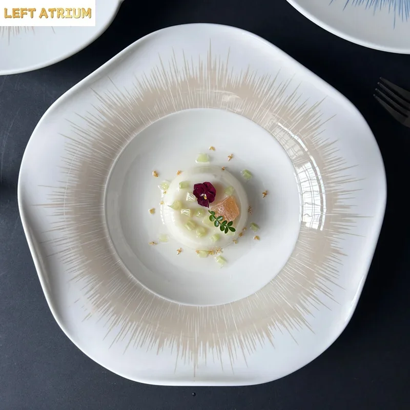 Creative Ceramic Flying Saucer-shaped Western Food Steak Plate High-end Hotel Straw Hat Tableware Western Restaurant Salad Bowl
