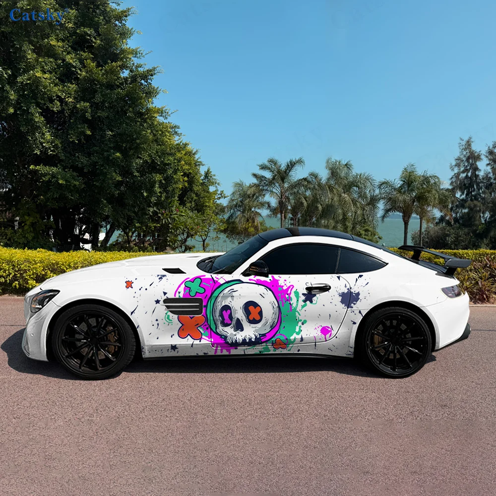 

Dopamine Cartoon Skull Car Vinyl Wraps Decal Self-adhesive PVC Sticker Suitable for Trucks SUV Decoration Auto Accessories Gift