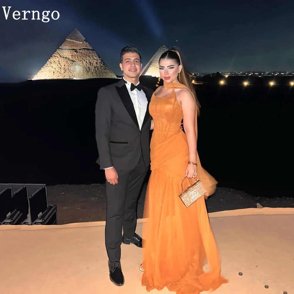 

Verngo Orange Chiffon Evening Dress Pleated A Line Formal Dress Elegant Simple Maxi Prom Party Gowns Customized