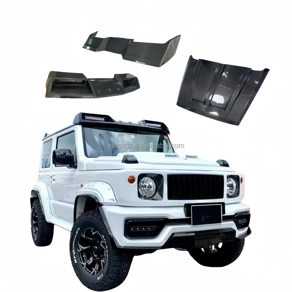 

Для Suzuki Jimny обновленный стиль WD, капот из углеродного волокна, прожекторы на крышу, спойлер, бампер заднего крыла, комплект кузова