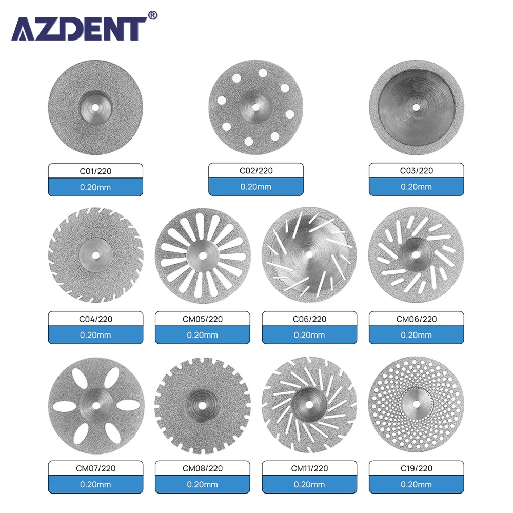 AZDENT 5 Pcs/Pack Dental Ultra-thin Double Sided Sand Porcelain Diamond Cutting Disc Mandrel Diamond Dentistry Polishing Tools