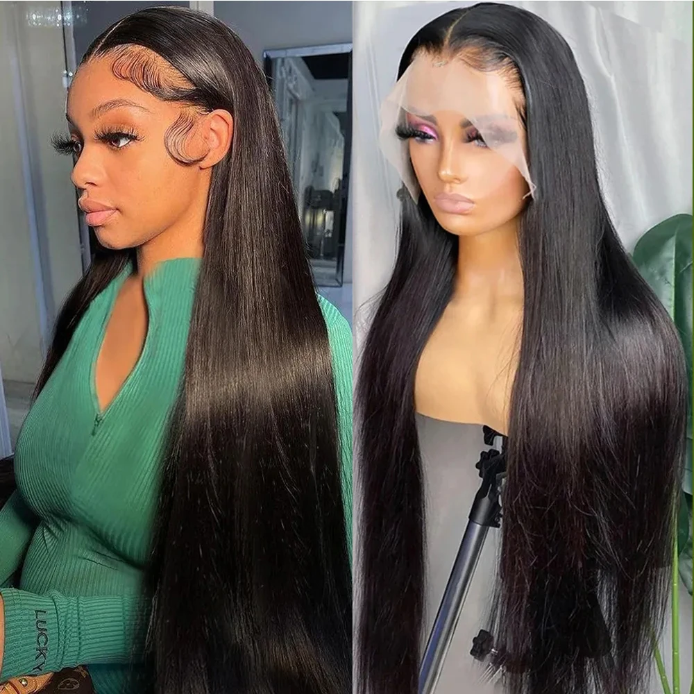 

Straight 13x4 Lace Front Wigs For Black Women Brazilian Hair Wig Pre Plucked With Baby Hair 180% Density Natural Color