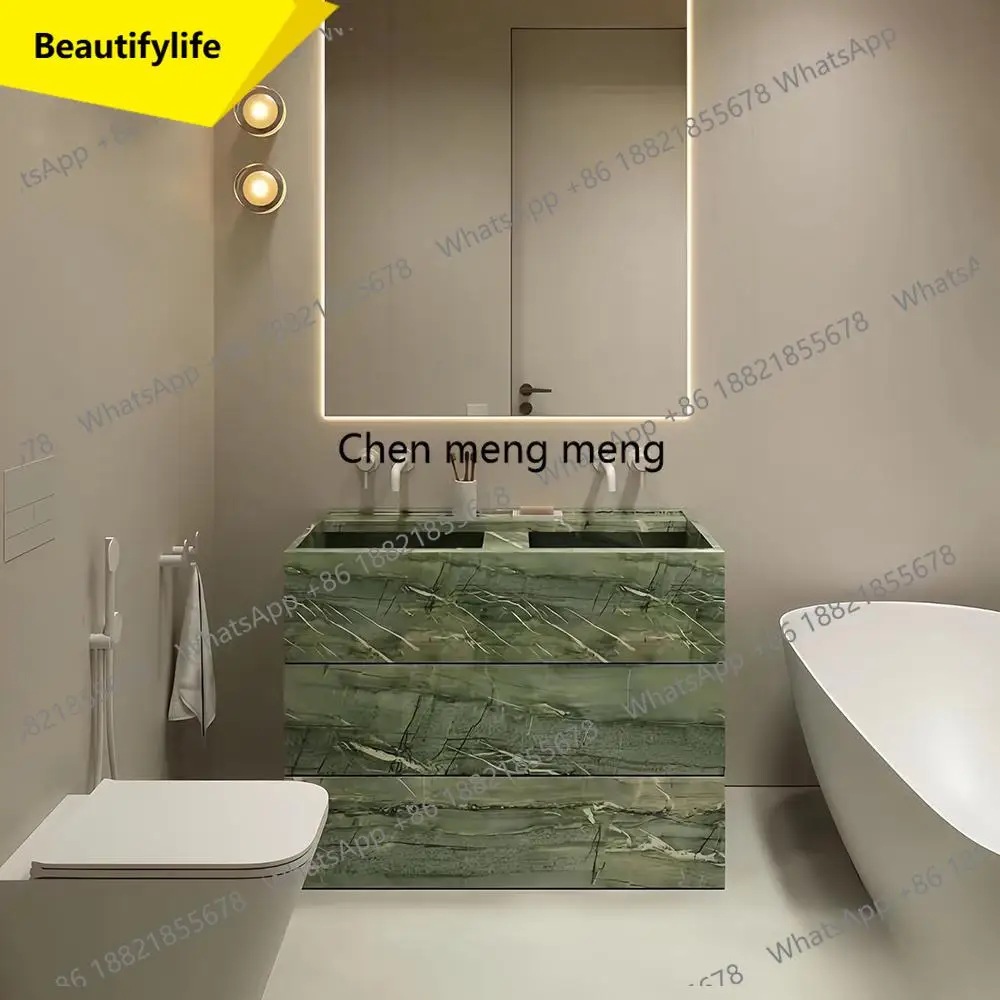 

A53 Vintage Green Jade Marble Vanity - Retro Slate Floor Standing Bathroom Sink Cabinet Customizable Luxury Washbasin"