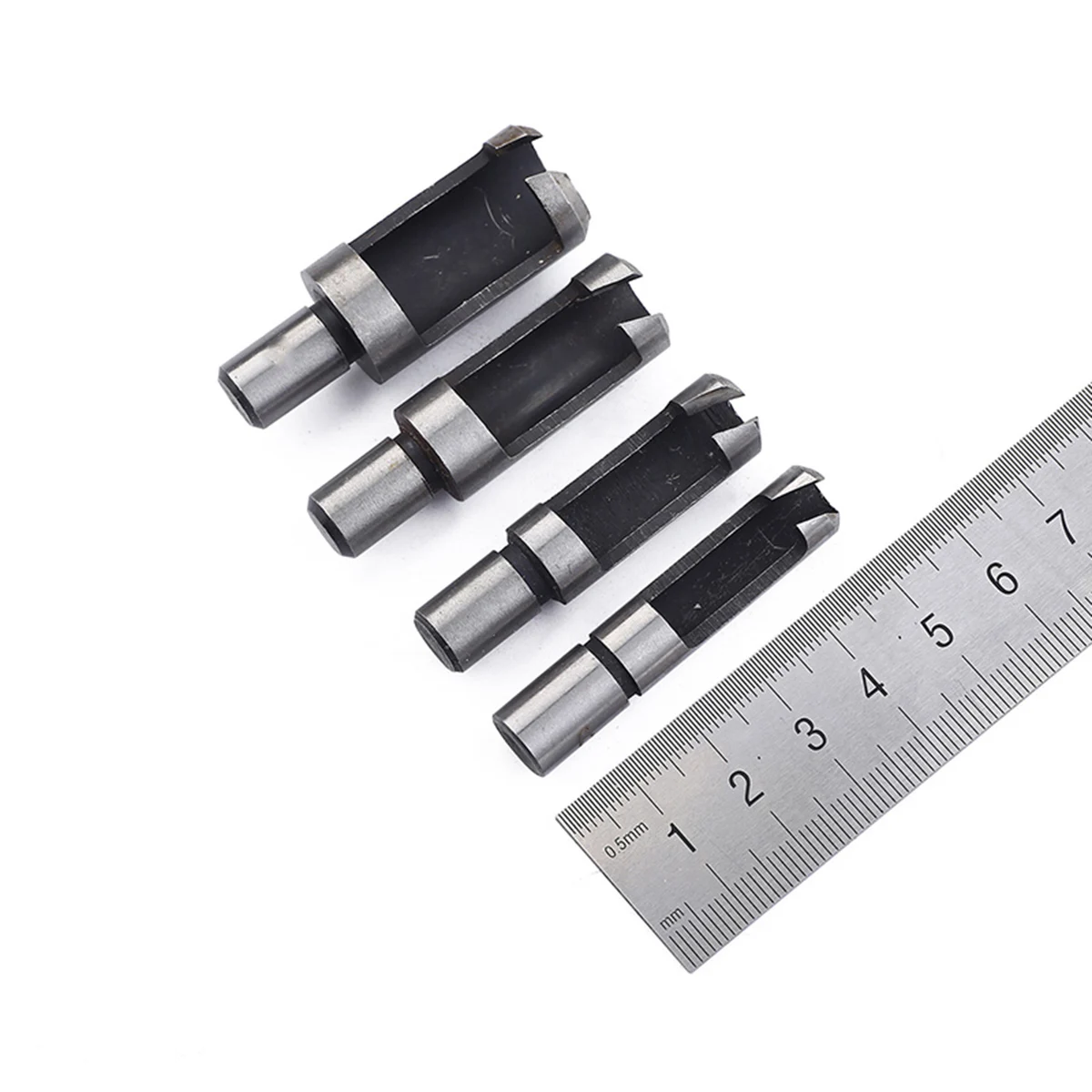 

4 Pcs Wood Plug Cutting Tools Set Chamfered Cutters Straight Tapered Bench Drill Accessories