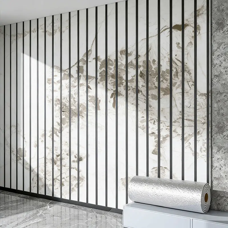 Hot Sale Self Adhesive Anti-static Geometric Rolled Tile Grille 3D Wall Stickers Waterproof for Gym and TV Walls
