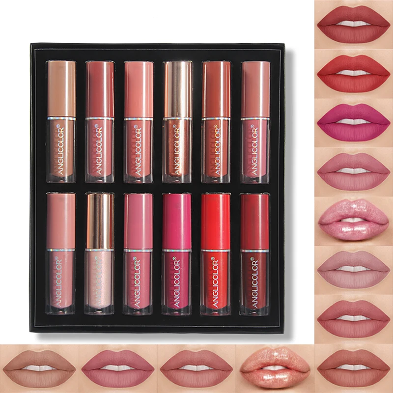 12 Colour Lip Glaze Natural Long Lasting Gloss Non-Stick Lip Glaze Set Velvet Matte Matte - The perfect beauty must-have for eve