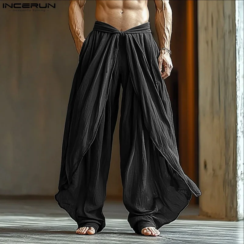 

INCERUN Men Pants Solid Color Elastic Waist Joggers Oversize Trousers Men Streetwear 2025 Vintage Casual Male Long Pants S-5XL