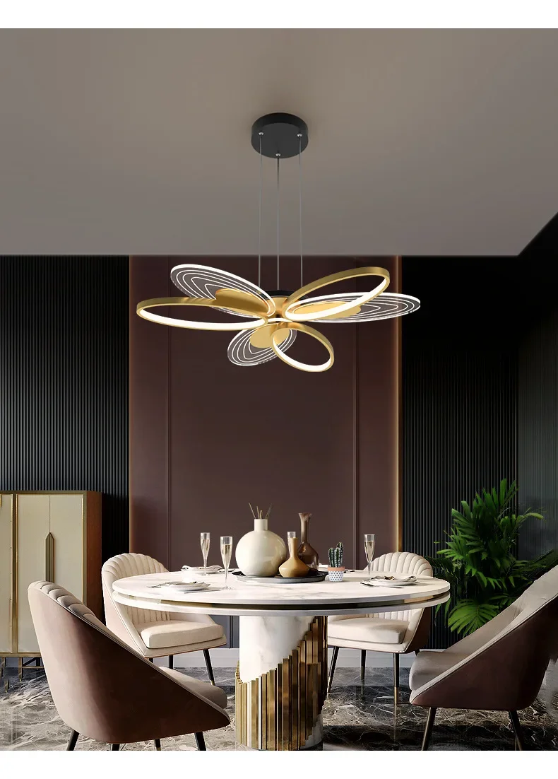 Modern light luxury chandelier, acrylic wing petal lamp, eye protection children's large room 15 square meter bedroom lamp