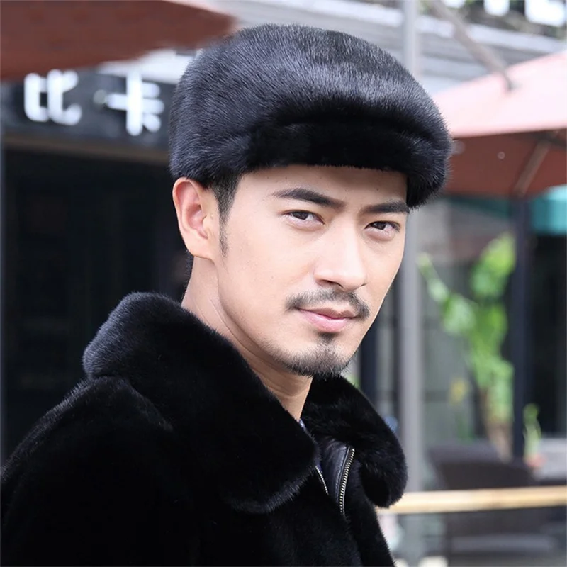 Winter Men's Thermal Fur Beret Luxury Imported Mink Fur Beret High Quality Outdoor Cold Protection Flat-brimmed Cap