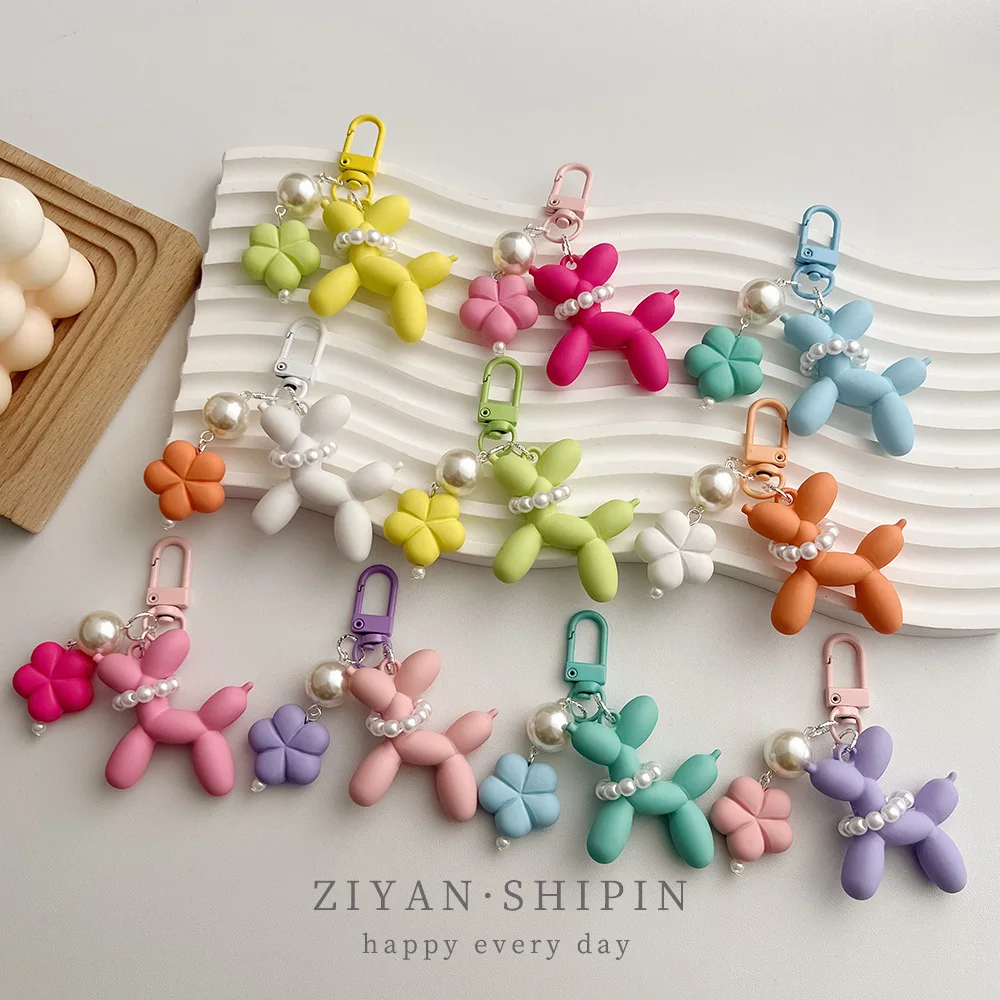 Rubber balloon dog finished pendant keychain ring flower ins cartoon earphone kit decorative accessories