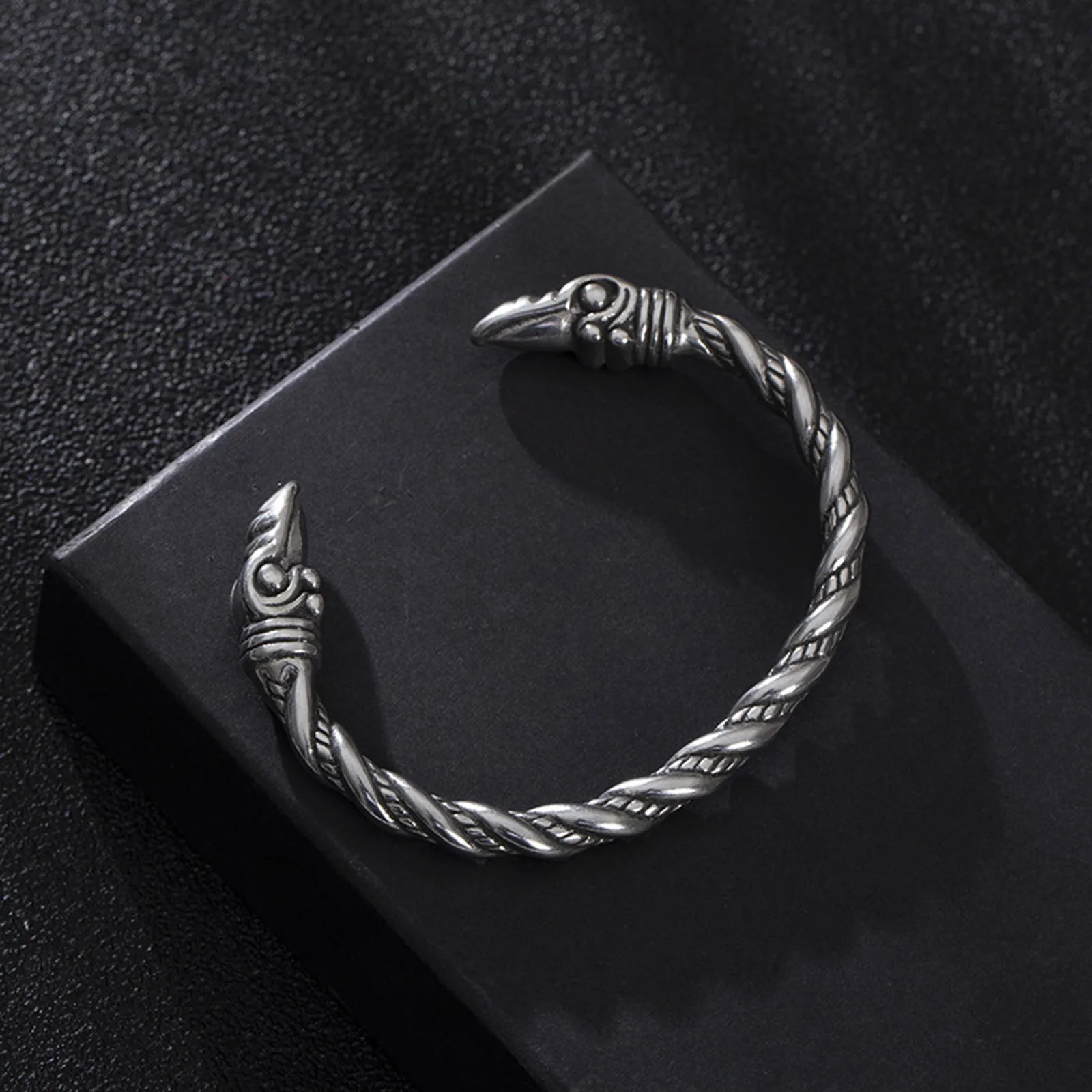 Norse Viking Viking Cuff Bangle Bracelets for Men Boyfriend, Retro Silver Color Stainless Steel Twisted Rope Wristband Gift