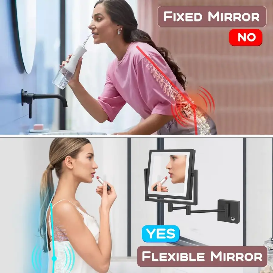 مرآة مكبرة للمكياج سلكية مثبتة على الحائط، تكبير 8 بوصة مزدوج الجوانب 1X 3X، قابلة للتعتيم باللمس، تمديد نحاسي 360 متأرجح أ #4