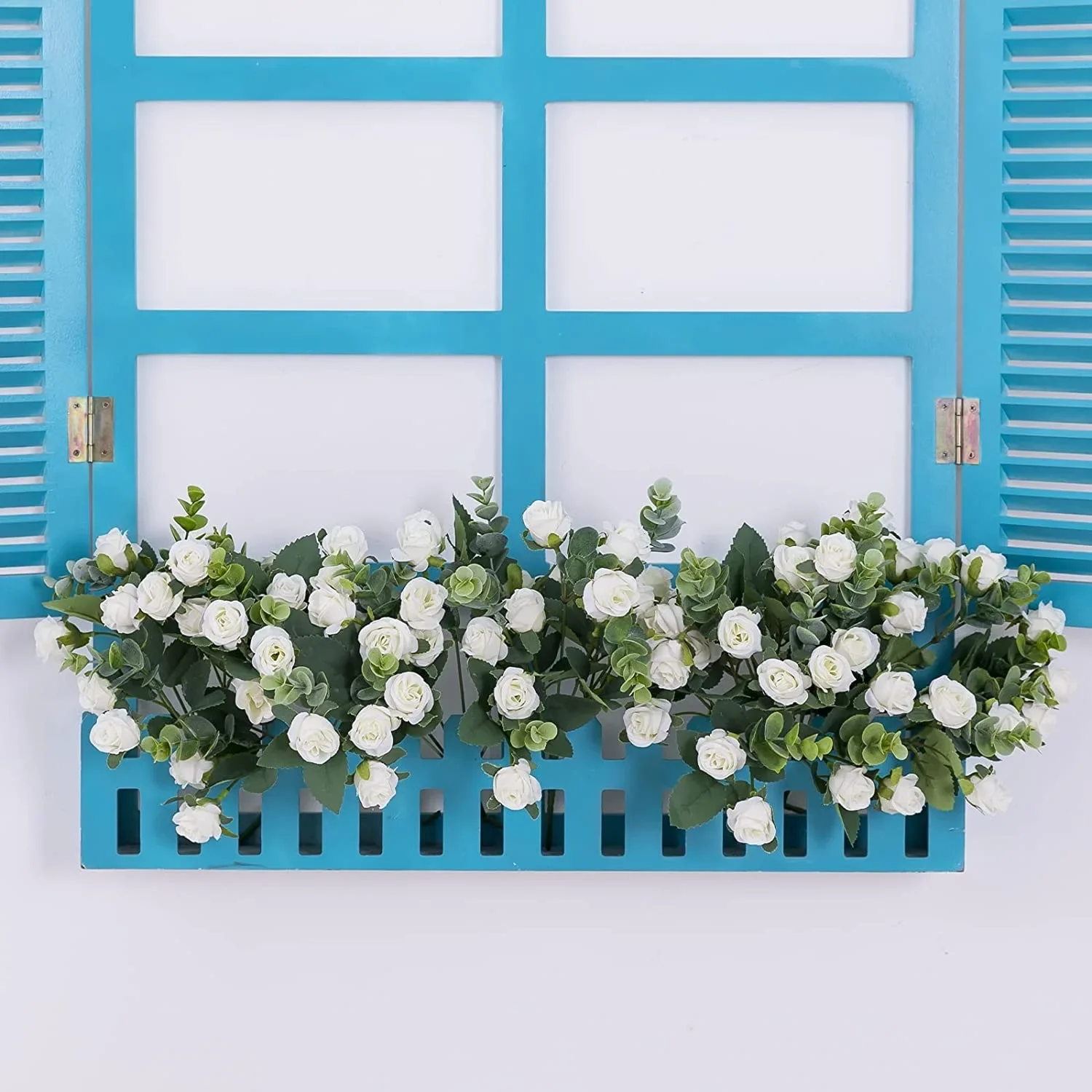 10 künstliche Blumenköpfe aus Seide, Rosen, weiße Eukalyptusblätter, Pfingstrosenstrauß, künstliche Blumen für Hochzeitstisch, Party, Vase, Heimdekoration – Detail 1