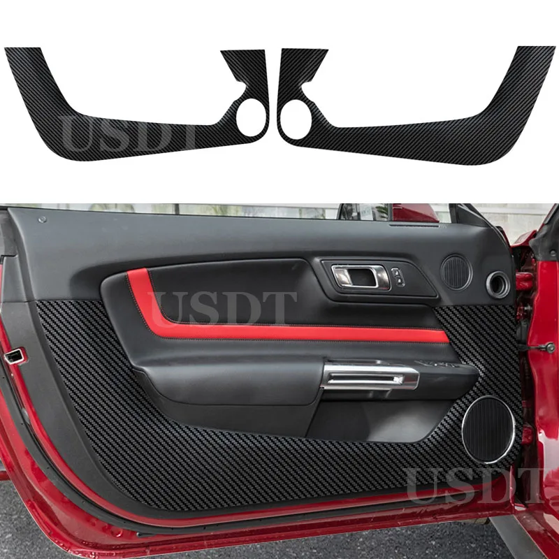

2PCS Leather Carbon Fiber Sticker For Ford Mustang 2015 2016 2017 2018 2019 2022 2023 Door Anti Kick Cover Protection Mat