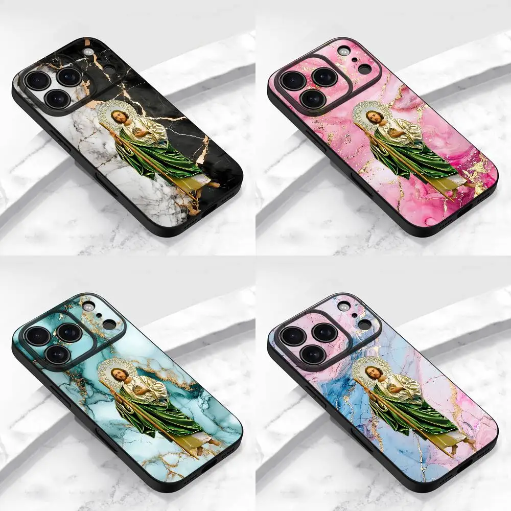 

Marble San Judas Tadeo Phone Case For iPhone 17,16,15,14,13,12,11,Pro,Max,Plus,E,Air,Mini Protective Black Cover