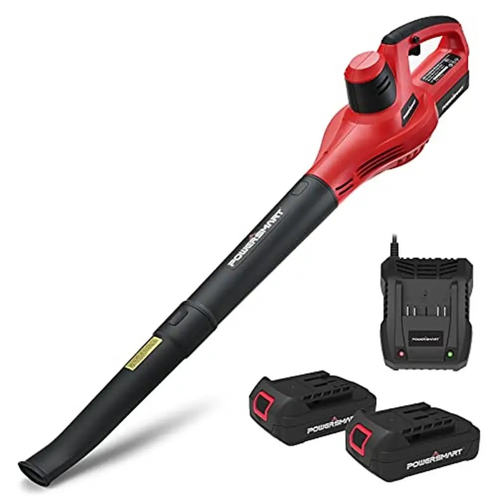 Cordless Leaf Blower 20V with 2 Batteries and Charger Lightweight Extension Nozzles Compact Design