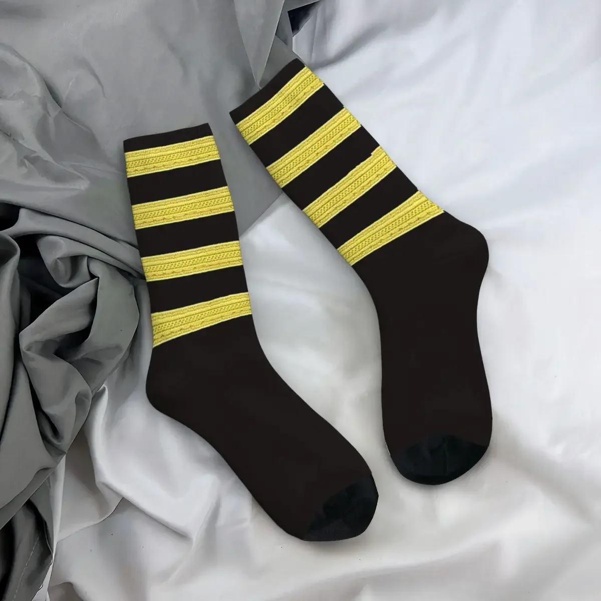 Captain Pilot Four Stripes Socks Harajuku Super Soft Stockings All Season Long Socks Accessories for Man's Woman Christmas Gifts