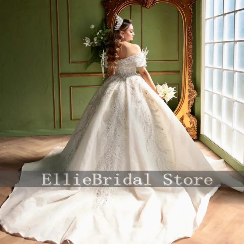 Princess Wedding Dresses Luxury Sequin Beading Off The Shoulder Bridal Gowns Crystal vestido de novia Court Train Customized