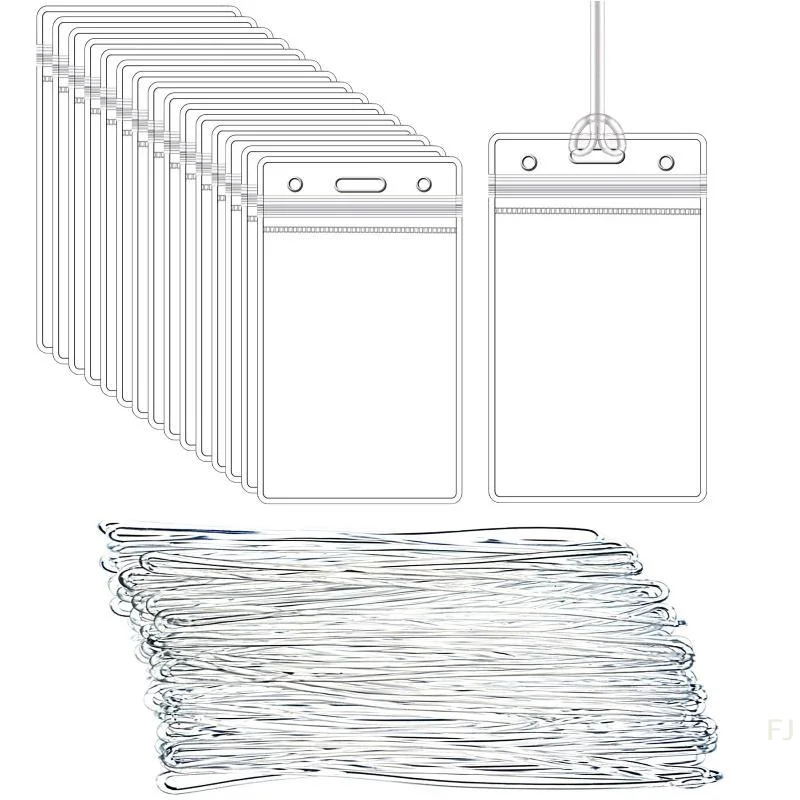 [YU]10 Pcs Clear Plastic ID Badge Holders Waterproof Resealable Seal With Lanyards For Office School Events