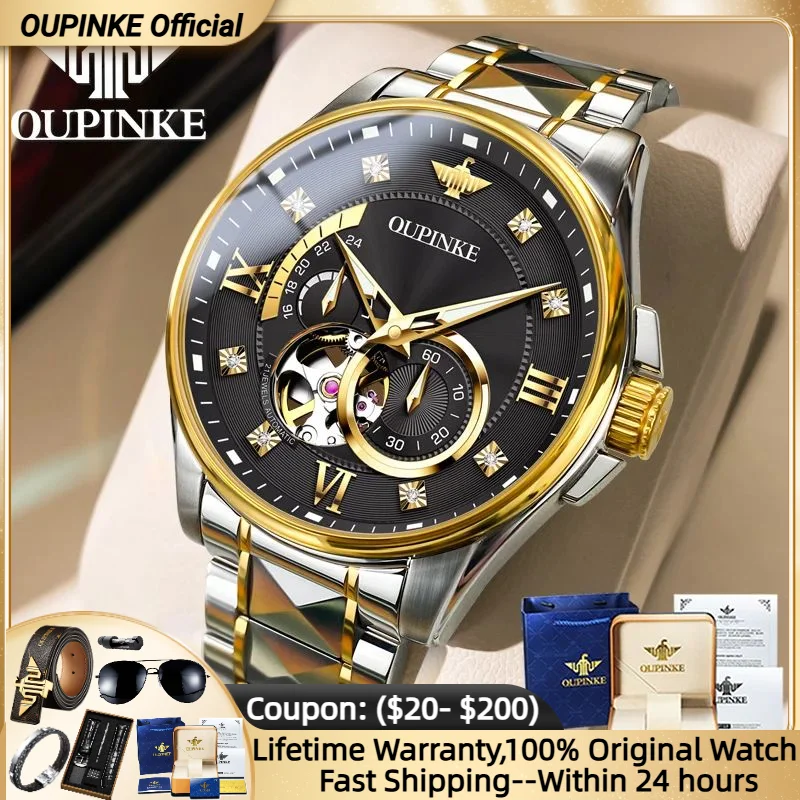

OUPINKE лучшие брендовые мужские часы со швейцарским механизмом, роскошные водонепроницаемые автоматические механические часы из вольфрамовой стали, мужские часы высокого качества