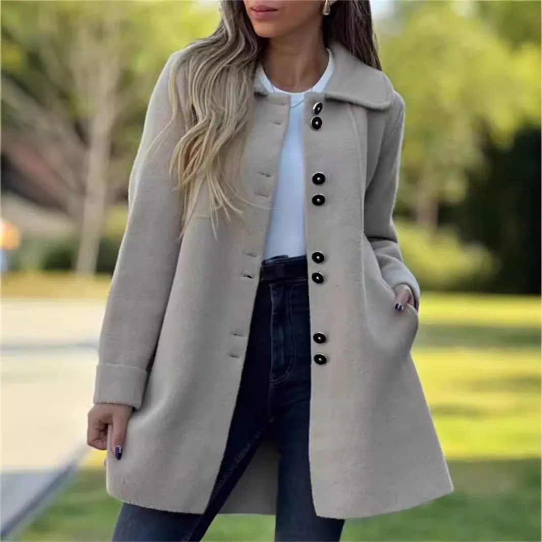 

Womans Winter Coats Mid-length Autumn And Winter Woolen Button Single-breasted Coat 2025 Womens Commuter Pocket Solid Color Coat