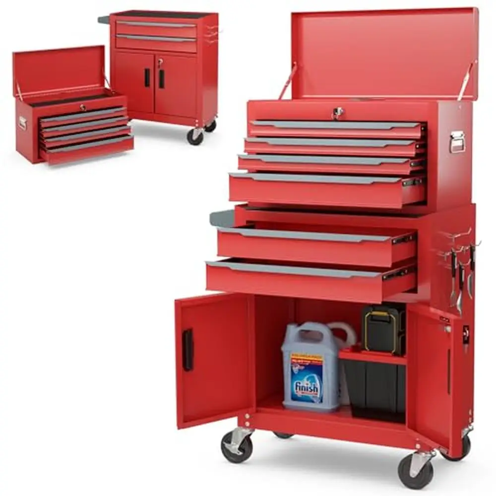 Heavy Duty 6-Drawer Rolling Tool Chest Cabinet Lockable System Garage Workshop Stain Rust Proof Metal Structure 28x13x44